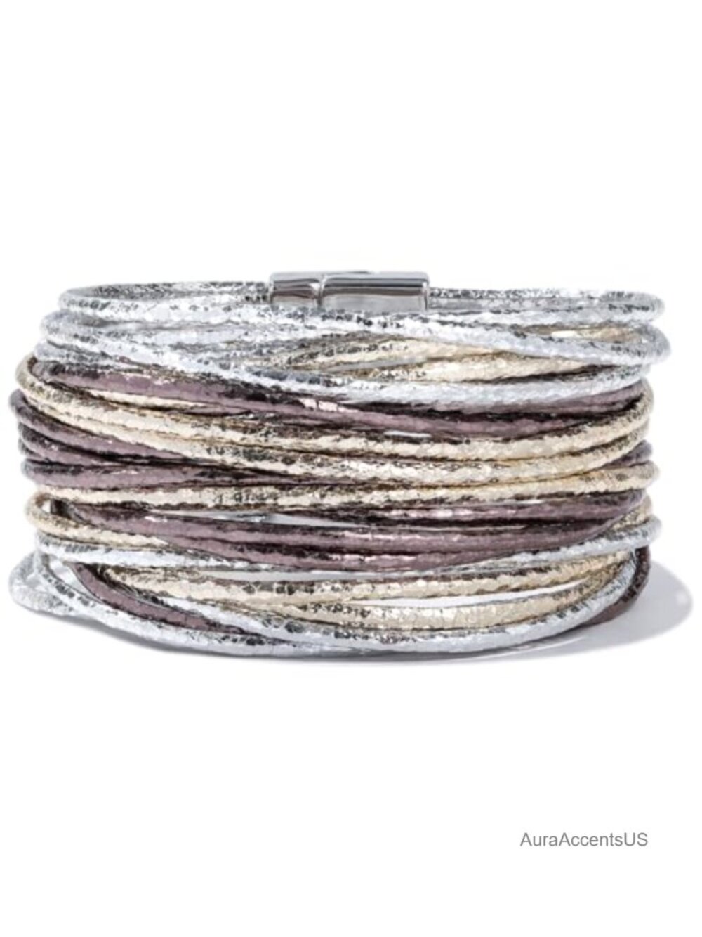 Layered Wrap Bracelet Stackable Bangle Boho Chunky Thick Faux Leather Magnetic